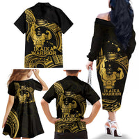 Gold Hawaii Ikaika Warrior Family Matching Off The Shoulder Long Sleeve Dress and Hawaiian Shirt Hawaiian Power LT14 - Polynesian Pride