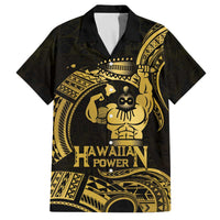 Gold Hawaii Ikaika Warrior Family Matching Off The Shoulder Long Sleeve Dress and Hawaiian Shirt Hawaiian Power LT14 Dad's Shirt - Short Sleeve Gold - Polynesian Pride