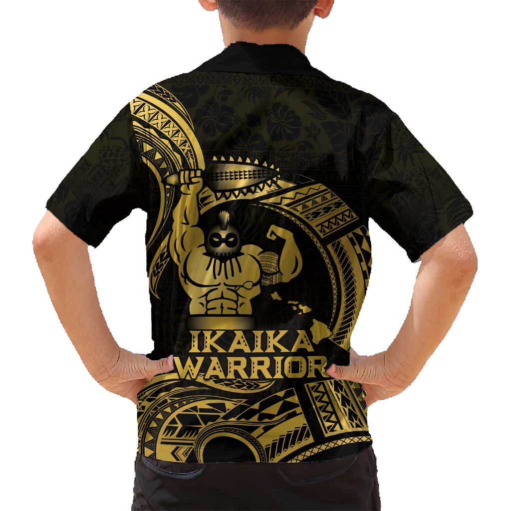 Gold Hawaii Ikaika Warrior Family Matching Off Shoulder Maxi Dress and Hawaiian Shirt Hawaiian Power