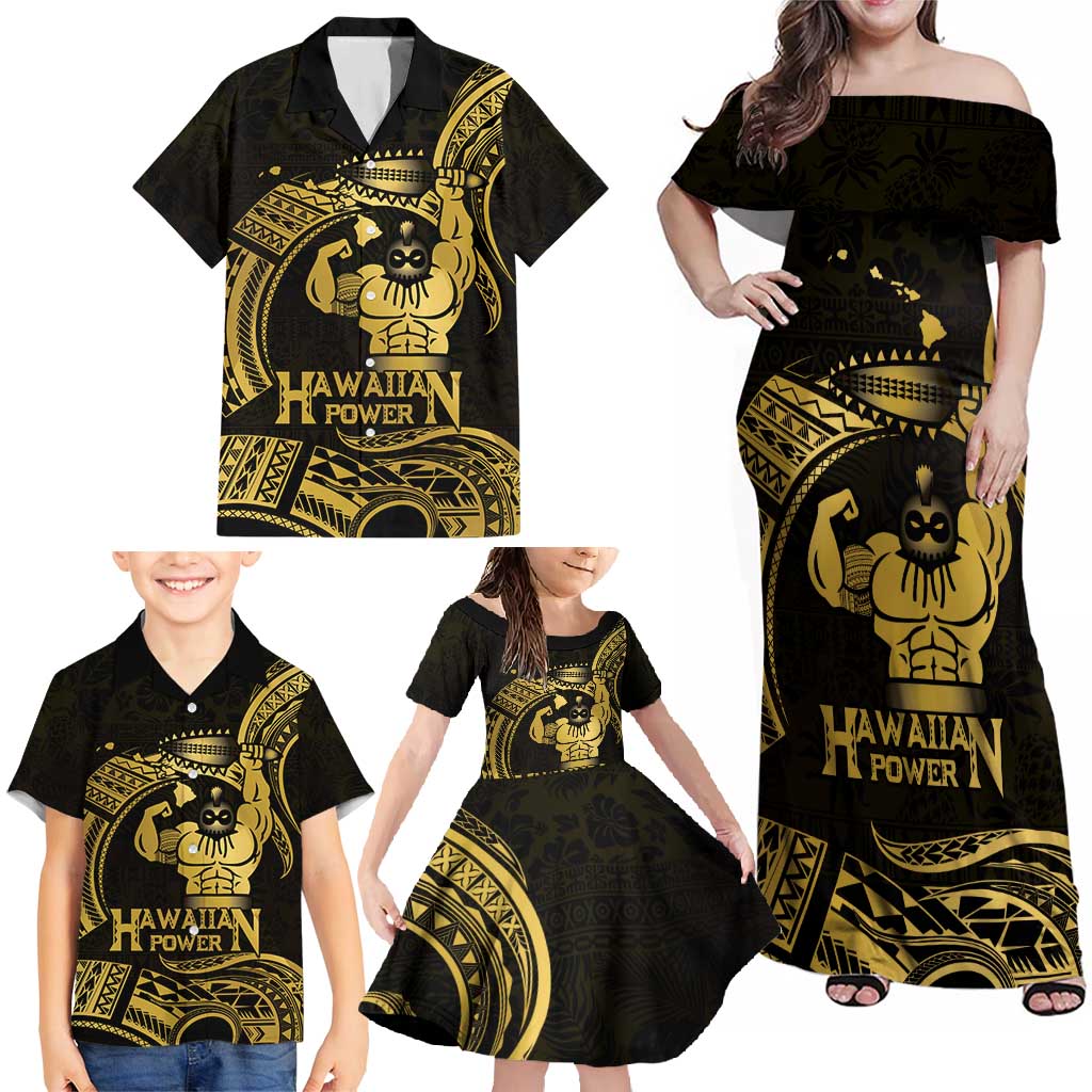 Gold Hawaii Ikaika Warrior Family Matching Off Shoulder Maxi Dress and Hawaiian Shirt Hawaiian Power LT14 - Polynesian Pride