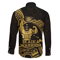 Gold Hawaii Ikaika Warrior Family Matching Off Shoulder Maxi Dress and Hawaiian Shirt Hawaiian Power
