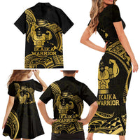 Gold Hawaii Ikaika Warrior Family Matching Short Sleeve Bodycon Dress and Hawaiian Shirt Hawaiian Power LT14 - Polynesian Pride