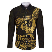 Gold Hawaii Ikaika Warrior Family Matching Short Sleeve Bodycon Dress and Hawaiian Shirt Hawaiian Power LT14 Dad's Shirt - Long Sleeve Gold - Polynesian Pride
