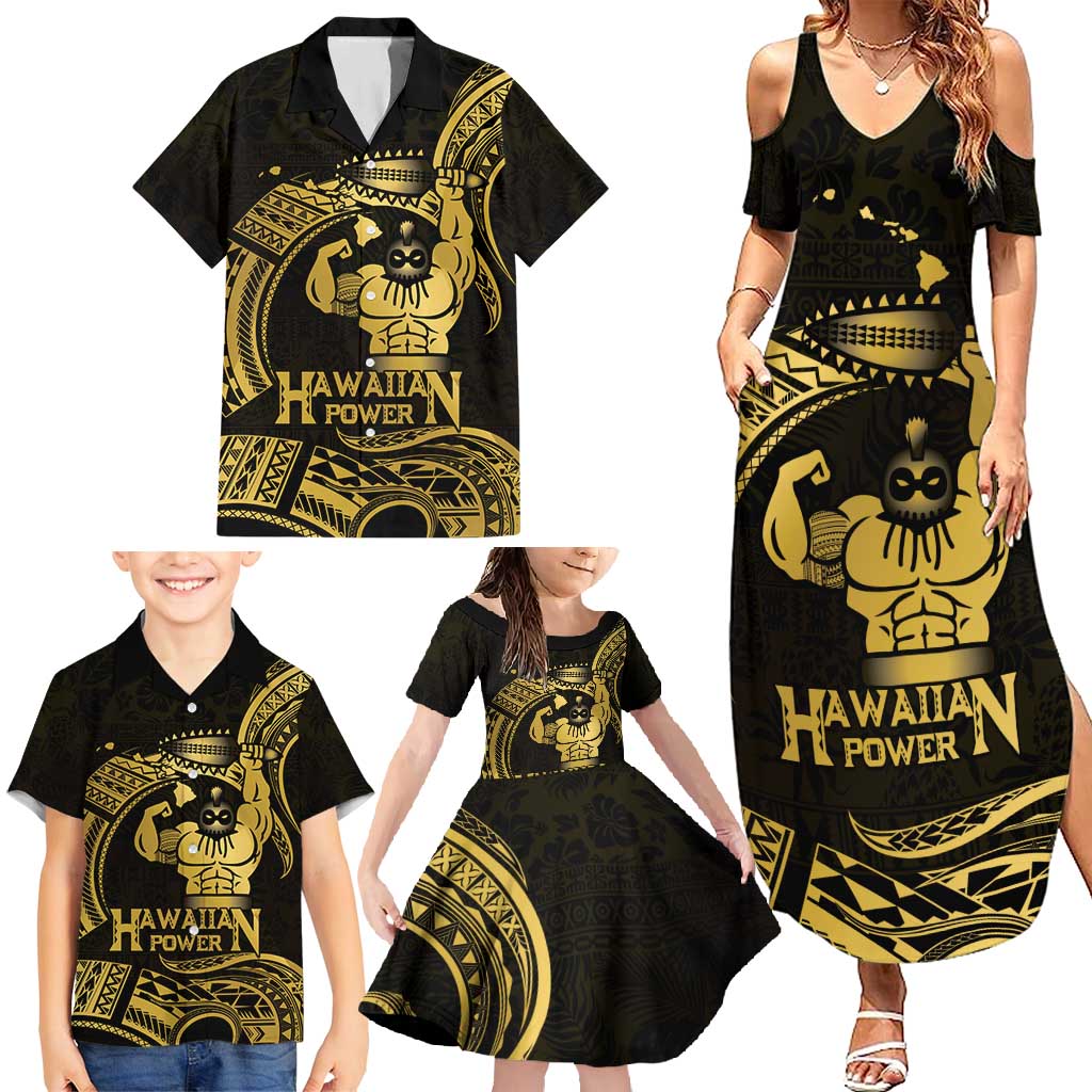 Gold Hawaii Ikaika Warrior Family Matching Summer Maxi Dress and Hawaiian Shirt Hawaiian Power LT14 - Polynesian Pride