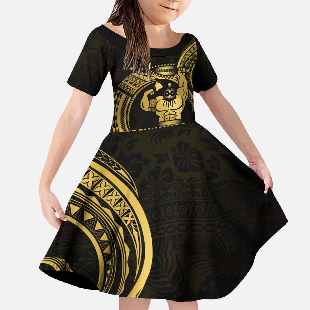 Gold Hawaii Ikaika Warrior Family Matching Tank Maxi Dress and Hawaiian Shirt Hawaiian Power LT14 Daughter's Dress Gold - Polynesian Pride