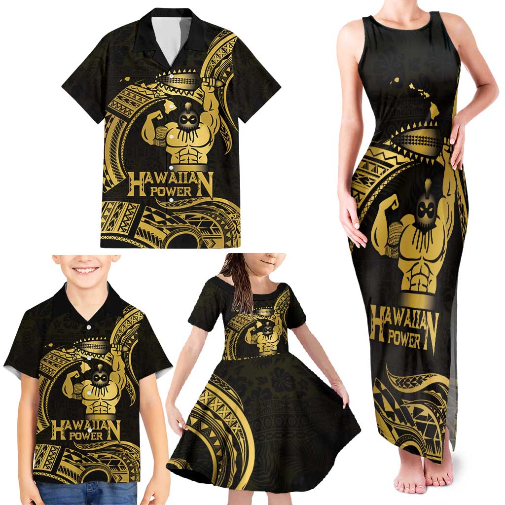 Gold Hawaii Ikaika Warrior Family Matching Tank Maxi Dress and Hawaiian Shirt Hawaiian Power LT14 - Polynesian Pride