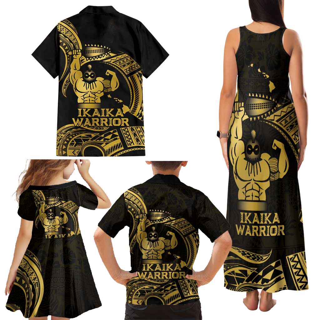 Gold Hawaii Ikaika Warrior Family Matching Tank Maxi Dress and Hawaiian Shirt Hawaiian Power LT14 - Polynesian Pride