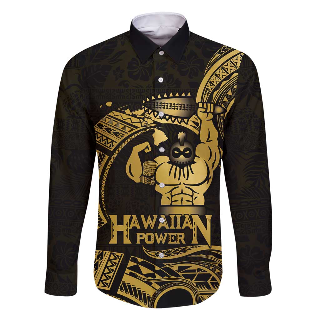 Gold Hawaii Ikaika Warrior Family Matching Tank Maxi Dress and Hawaiian Shirt Hawaiian Power LT14 Dad's Shirt - Long Sleeve Gold - Polynesian Pride