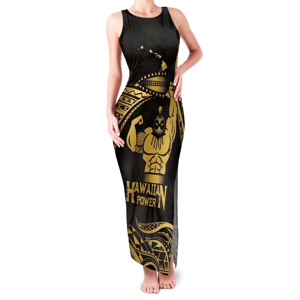Gold Hawaii Ikaika Warrior Family Matching Tank Maxi Dress and Hawaiian Shirt Hawaiian Power LT14 Mom's Dress Gold - Polynesian Pride