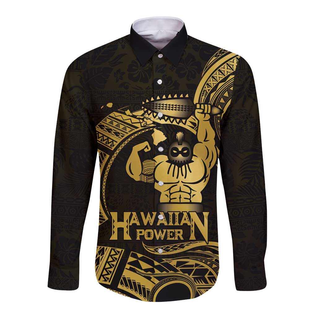 Gold Hawaii Ikaika Warrior Long Sleeve Button Shirt Hawaiian Power LT14 Unisex Gold - Polynesian Pride