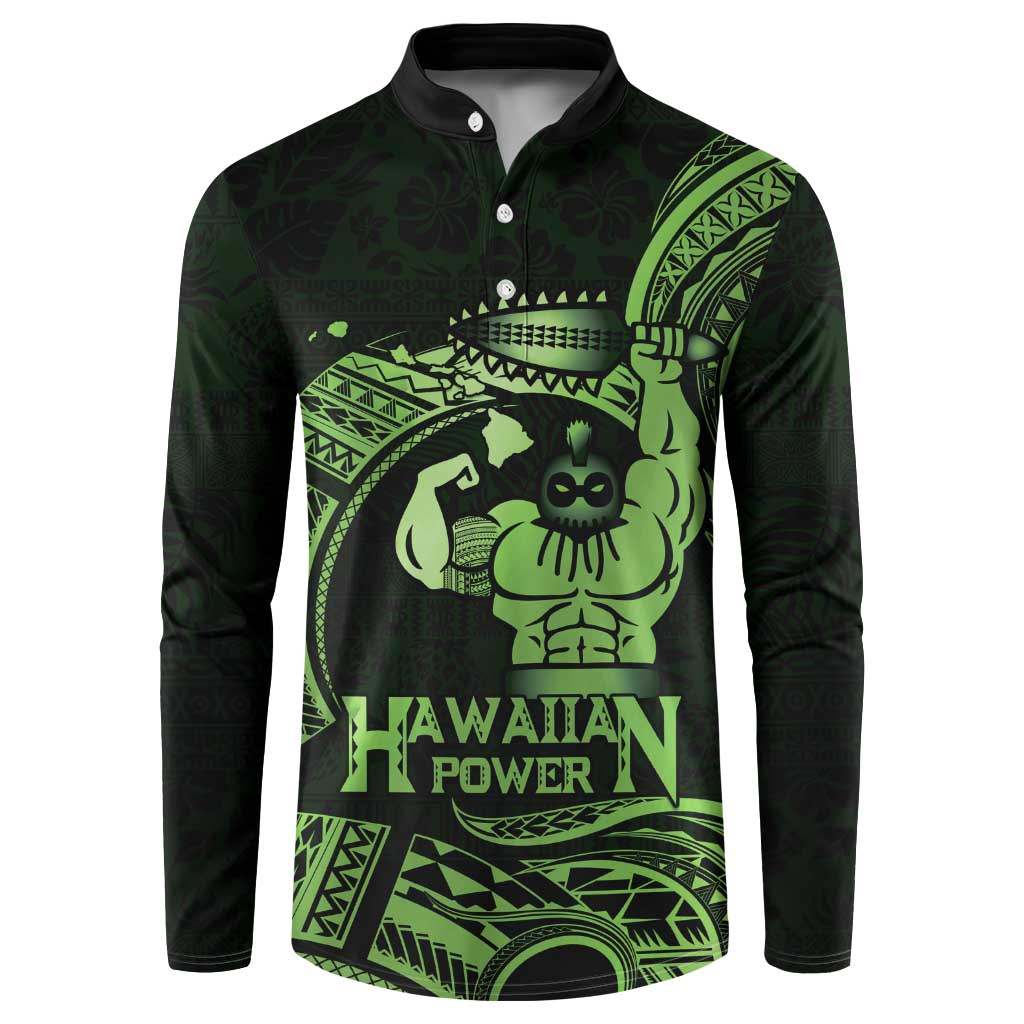 Green Hawaii Ikaika Warrior Button Sweatshirt Hawaiian Power LT14 Green - Polynesian Pride