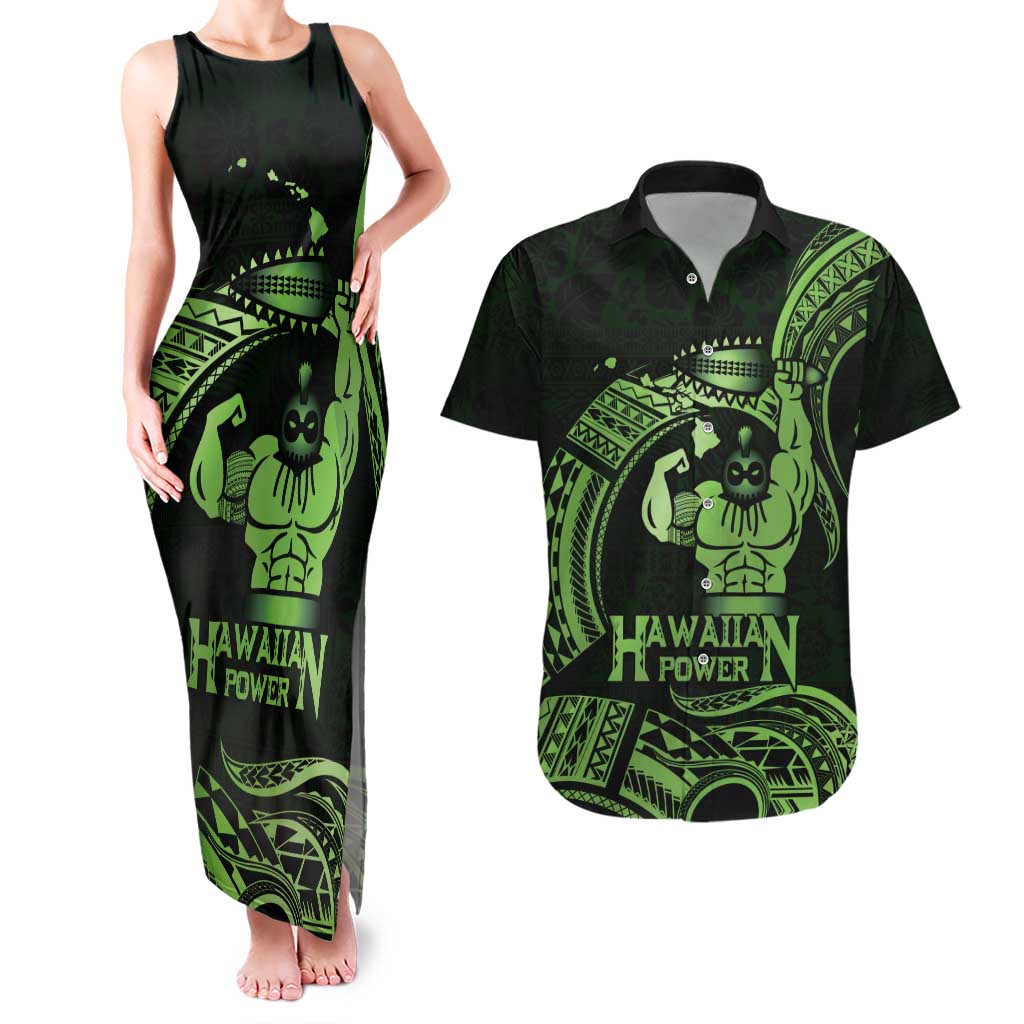 Green Hawaii Ikaika Warrior Couples Matching Tank Maxi Dress and Hawaiian Shirt Hawaiian Power LT14 Green - Polynesian Pride