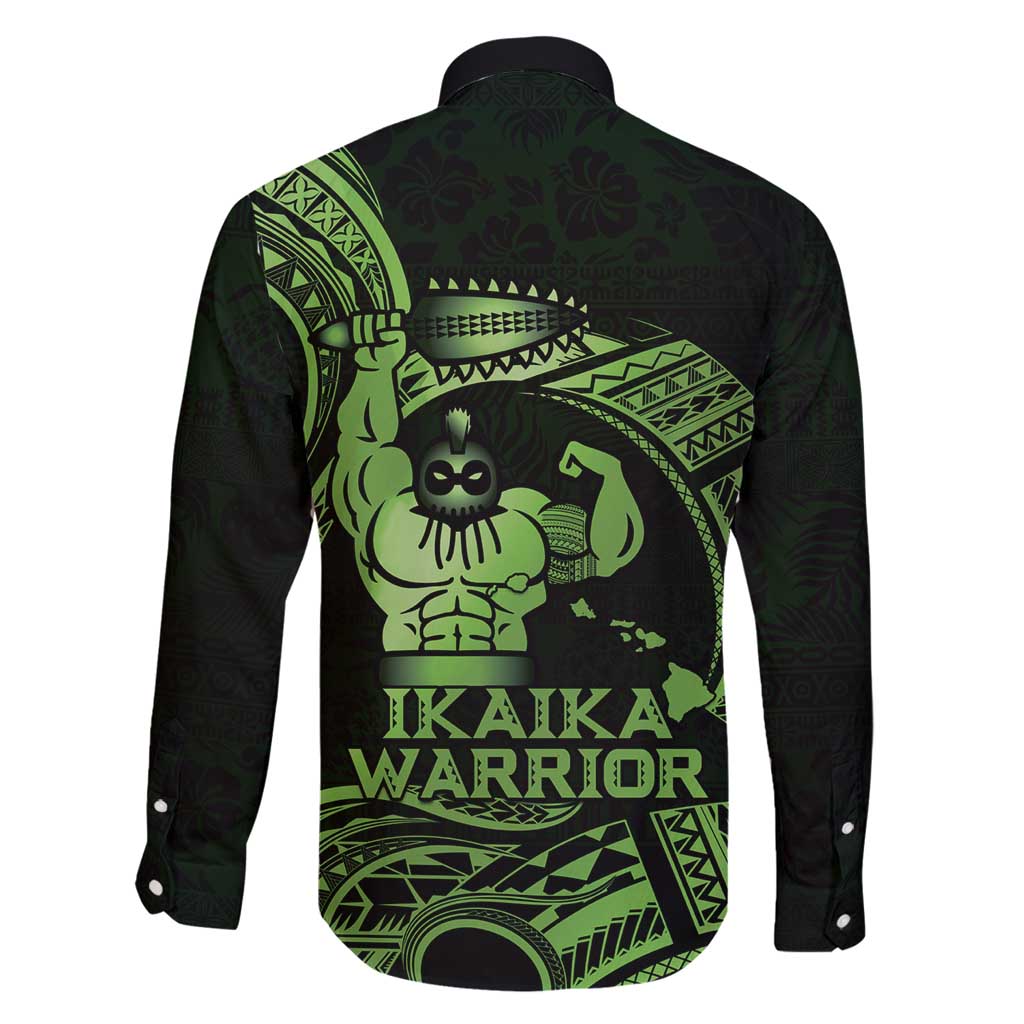 Green Hawaii Ikaika Warrior Family Matching Long Sleeve Bodycon Dress and Hawaiian Shirt Hawaiian Power LT14 - Polynesian Pride