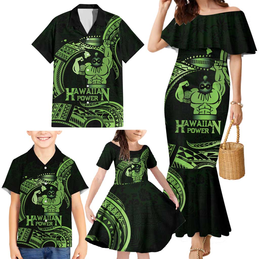 Green Hawaii Ikaika Warrior Family Matching Mermaid Dress and Hawaiian Shirt Hawaiian Power LT14 - Polynesian Pride