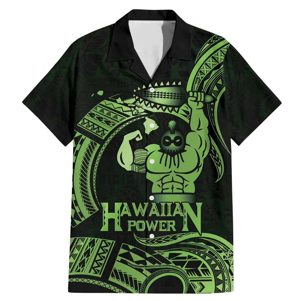 Green Hawaii Ikaika Warrior Family Matching Mermaid Dress and Hawaiian Shirt Hawaiian Power LT14 Dad's Shirt - Short Sleeve Green - Polynesian Pride