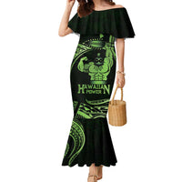 Green Hawaii Ikaika Warrior Family Matching Mermaid Dress and Hawaiian Shirt Hawaiian Power LT14 Mom's Dress Green - Polynesian Pride