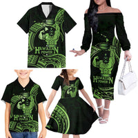 Green Hawaii Ikaika Warrior Family Matching Off The Shoulder Long Sleeve Dress and Hawaiian Shirt Hawaiian Power LT14 - Polynesian Pride
