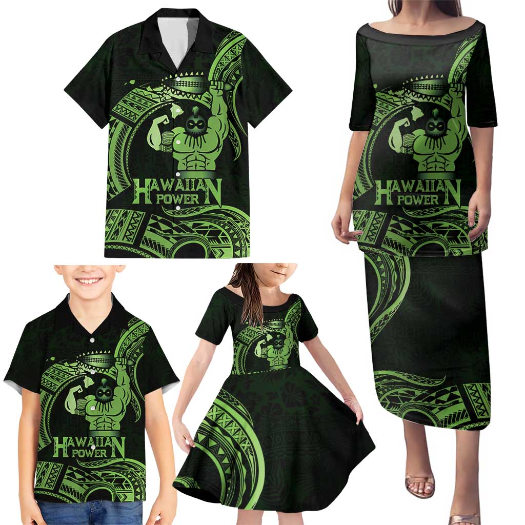 Green Hawaii Ikaika Warrior Family Matching Puletasi and Hawaiian Shirt Hawaiian Power LT14 - Polynesian Pride