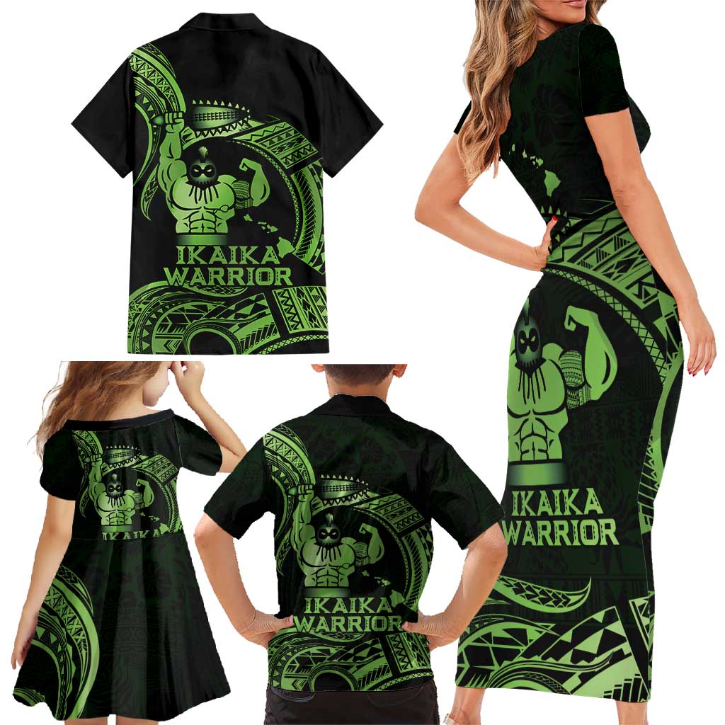 Green Hawaii Ikaika Warrior Family Matching Short Sleeve Bodycon Dress and Hawaiian Shirt Hawaiian Power LT14 - Polynesian Pride