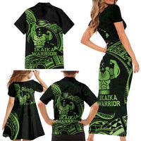 Green Hawaii Ikaika Warrior Family Matching Short Sleeve Bodycon Dress and Hawaiian Shirt Hawaiian Power LT14 - Polynesian Pride