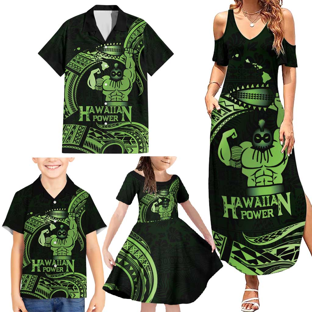 Green Hawaii Ikaika Warrior Family Matching Summer Maxi Dress and Hawaiian Shirt Hawaiian Power LT14 - Polynesian Pride