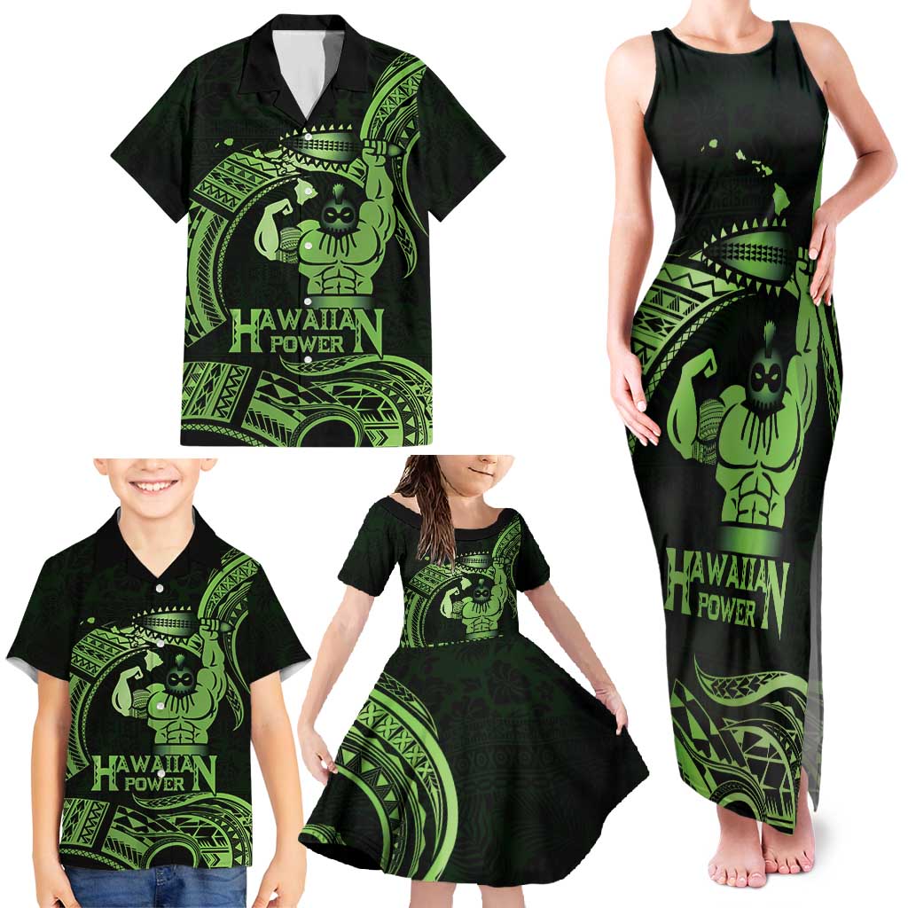 Green Hawaii Ikaika Warrior Family Matching Tank Maxi Dress and Hawaiian Shirt Hawaiian Power LT14 - Polynesian Pride