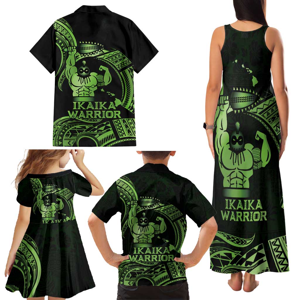 Green Hawaii Ikaika Warrior Family Matching Tank Maxi Dress and Hawaiian Shirt Hawaiian Power LT14 - Polynesian Pride