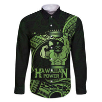Green Hawaii Ikaika Warrior Family Matching Tank Maxi Dress and Hawaiian Shirt Hawaiian Power LT14 Dad's Shirt - Long Sleeve Green - Polynesian Pride