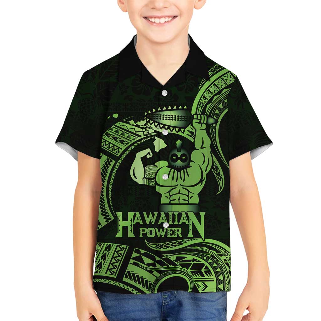 Green Hawaii Ikaika Warrior Family Matching Tank Maxi Dress and Hawaiian Shirt Hawaiian Power LT14 Son's Shirt Green - Polynesian Pride