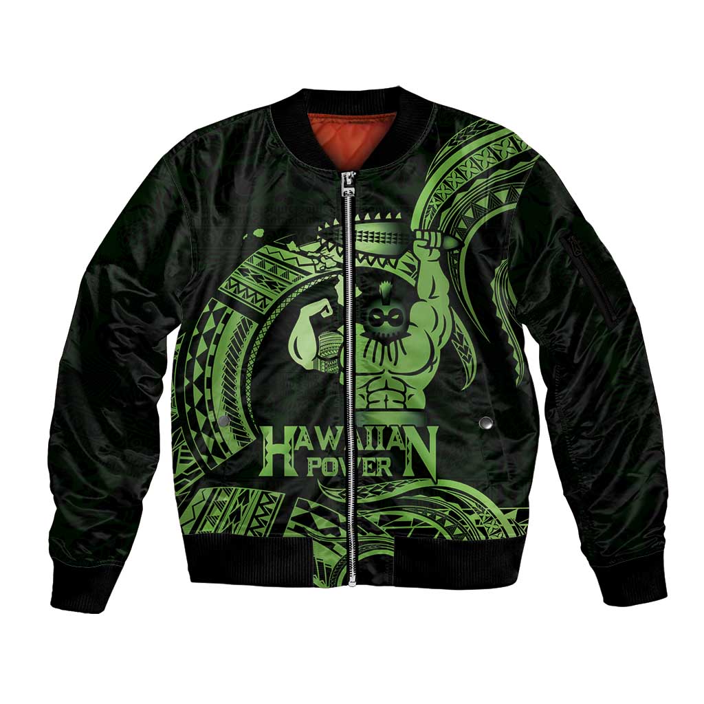 Green Hawaii Ikaika Warrior Sleeve Zip Bomber Jacket Hawaiian Power LT14 Unisex Green - Polynesian Pride