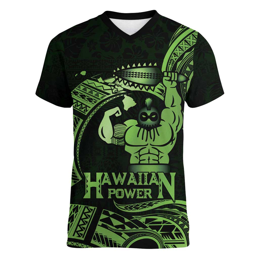 Green Hawaii Ikaika Warrior Women V-Neck T-Shirt Hawaiian Power LT14 Female Green - Polynesian Pride