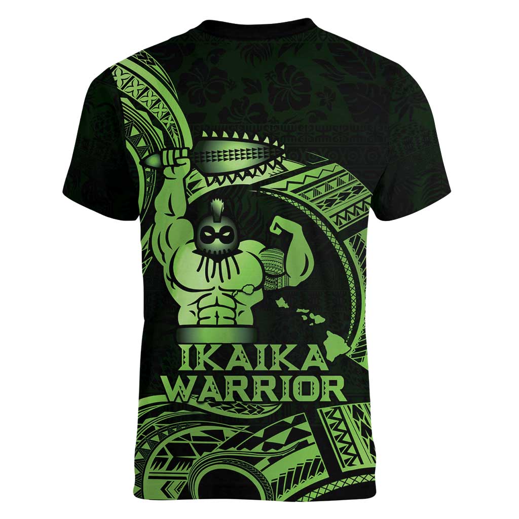 Green Hawaii Ikaika Warrior Women V-Neck T-Shirt Hawaiian Power LT14 - Polynesian Pride