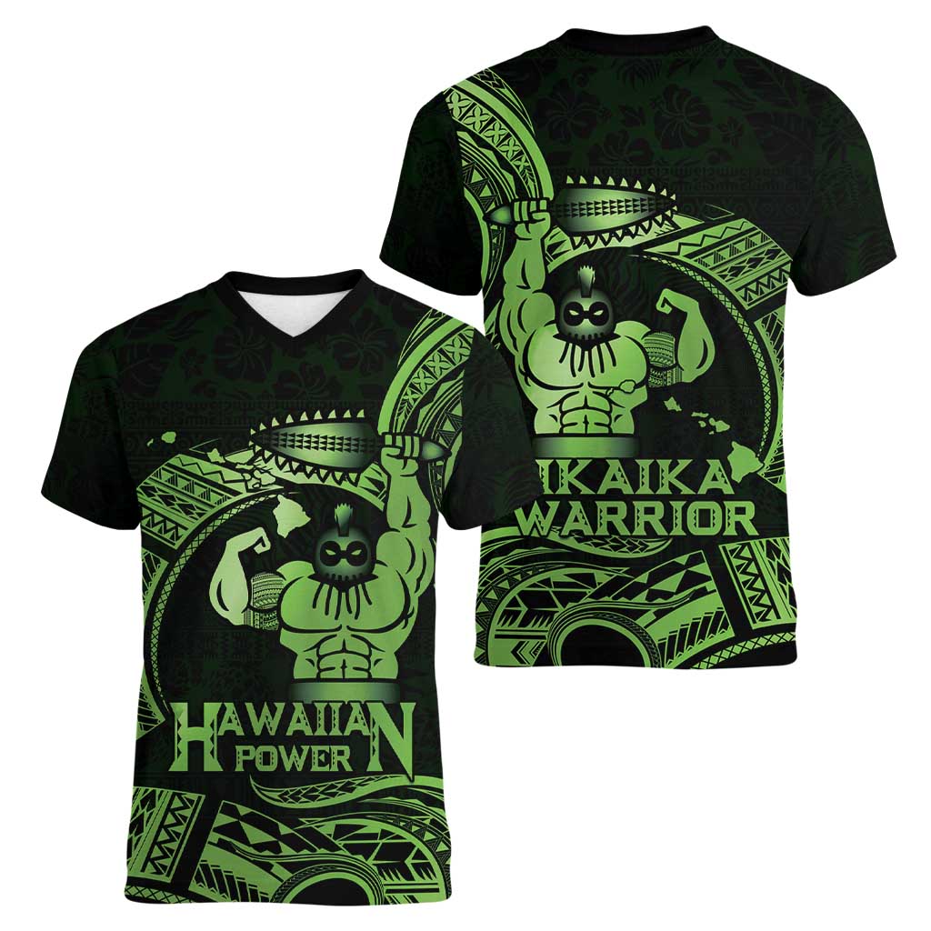 Green Hawaii Ikaika Warrior Women V-Neck T-Shirt Hawaiian Power LT14 - Polynesian Pride