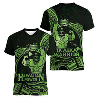 Green Hawaii Ikaika Warrior Women V-Neck T-Shirt Hawaiian Power LT14 - Polynesian Pride