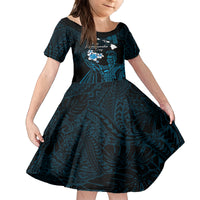 Personalised Hawaii King Kamehameha Day Family Matching Long Sleeve Bodycon Dress and Hawaiian Shirt Plumeria With Kakau Pattern - Blue LT14 Daughter's Dress Blue - Polynesian Pride