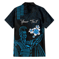Personalised Hawaii King Kamehameha Day Family Matching Off Shoulder Short Dress and Hawaiian Shirt Plumeria With Kakau Pattern - Blue LT14 - Polynesian Pride