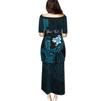 Personalised Hawaii King Kamehameha Day Family Matching Puletasi and Hawaiian Shirt Plumeria With Kakau Pattern - Blue LT14 - Polynesian Pride