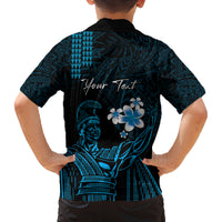 Personalised Hawaii King Kamehameha Day Family Matching Summer Maxi Dress and Hawaiian Shirt Plumeria With Kakau Pattern - Blue LT14 - Polynesian Pride