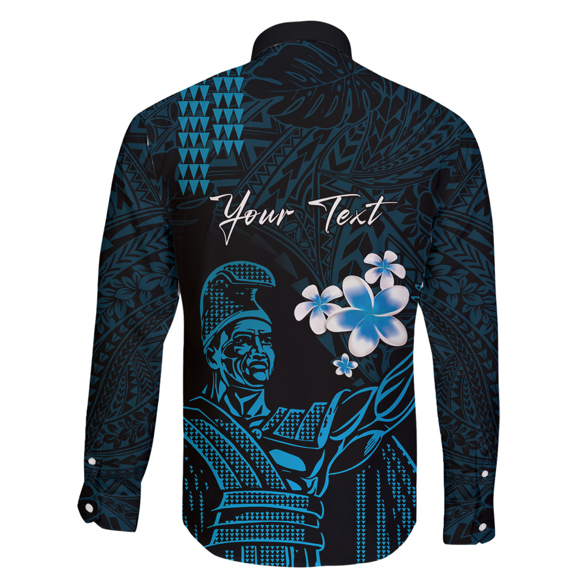 Personalised Hawaii King Kamehameha Day Family Matching Tank Maxi Dress and Hawaiian Shirt Plumeria With Kakau Pattern - Blue LT14 - Polynesian Pride