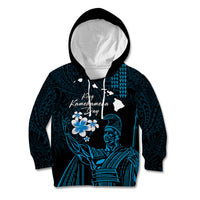 Personalised Hawaii King Kamehameha Day Kid Hoodie Plumeria With Kakau Pattern - Blue