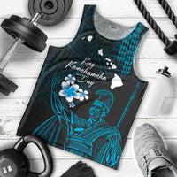 Personalised Hawaii King Kamehameha Day Men Tank Top Plumeria With Kakau Pattern - Blue LT14 - Polynesian Pride