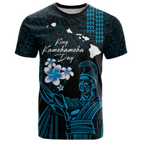 Personalised Hawaii King Kamehameha Day T Shirt Plumeria With Kakau Pattern - Blue LT14 Blue - Polynesian Pride