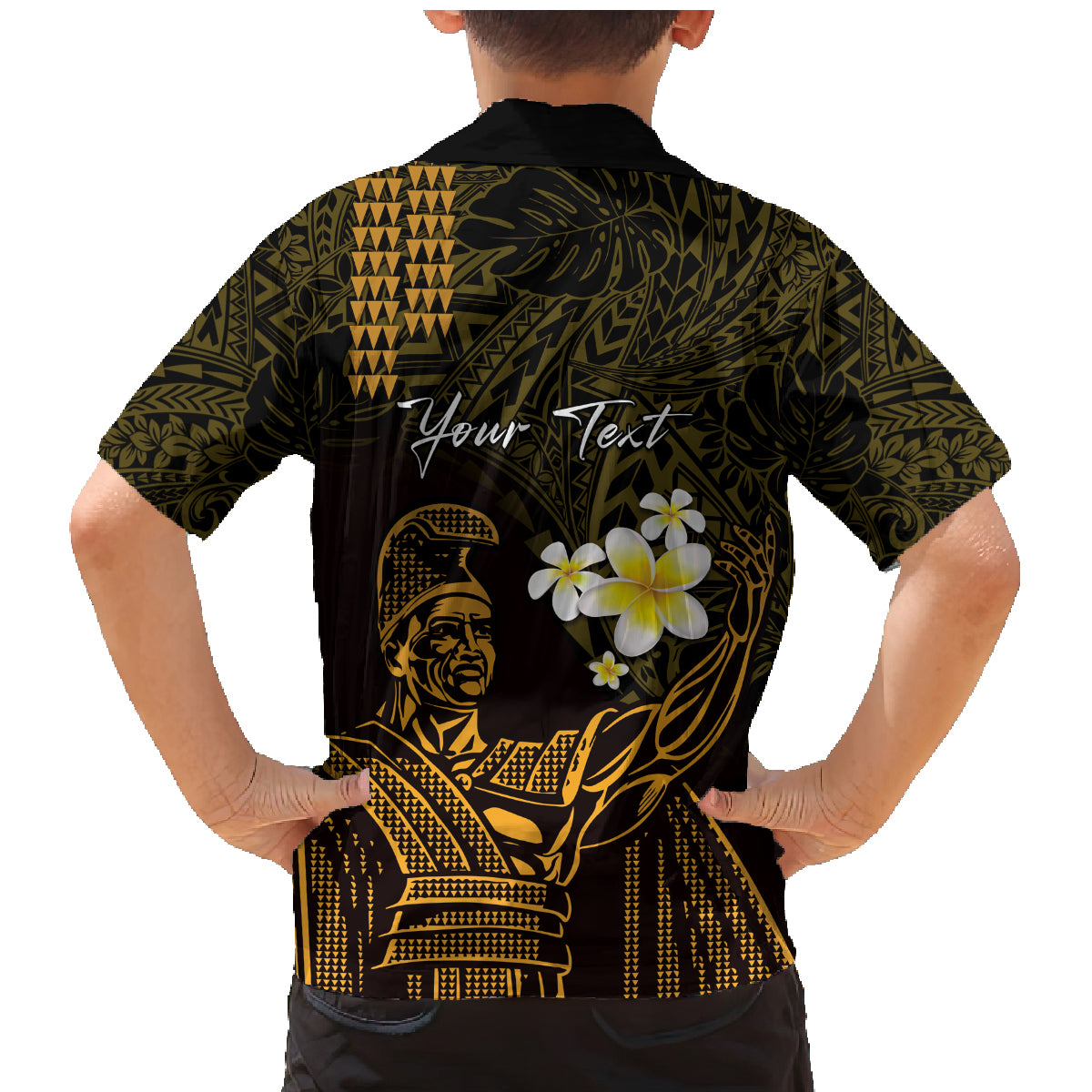 Personalised Hawaii King Kamehameha Day Family Matching Mermaid Dress and Hawaiian Shirt Plumeria With Kakau Pattern - Gold LT14 - Polynesian Pride
