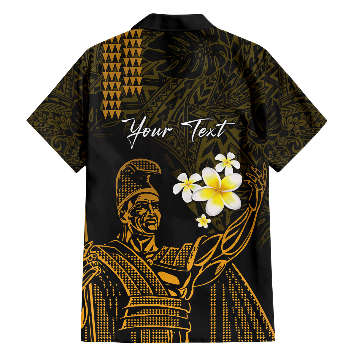 Personalised Hawaii King Kamehameha Day Family Matching Off Shoulder Maxi Dress and Hawaiian Shirt Plumeria With Kakau Pattern - Gold LT14 - Polynesian Pride