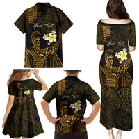 Personalised Hawaii King Kamehameha Day Family Matching Puletasi and Hawaiian Shirt Plumeria With Kakau Pattern - Gold LT14 - Polynesian Pride