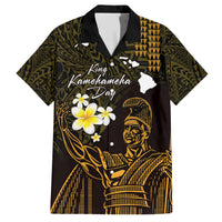 Personalised Hawaii King Kamehameha Day Family Matching Short Sleeve Bodycon Dress and Hawaiian Shirt Plumeria With Kakau Pattern - Gold LT14 Dad's Shirt - Short Sleeve Gold - Polynesian Pride