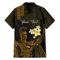Personalised Hawaii King Kamehameha Day Family Matching Short Sleeve Bodycon Dress and Hawaiian Shirt Plumeria With Kakau Pattern - Gold LT14 - Polynesian Pride