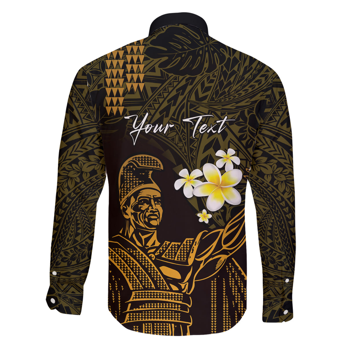 Personalised Hawaii King Kamehameha Day Family Matching Summer Maxi Dress and Hawaiian Shirt Plumeria With Kakau Pattern - Gold LT14 - Polynesian Pride