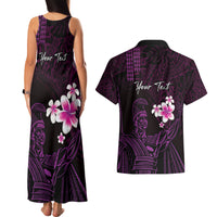 Personalised Hawaii King Kamehameha Day Couples Matching Tank Maxi Dress and Hawaiian Shirt Plumeria With Kakau Pattern - Purple LT14 - Polynesian Pride