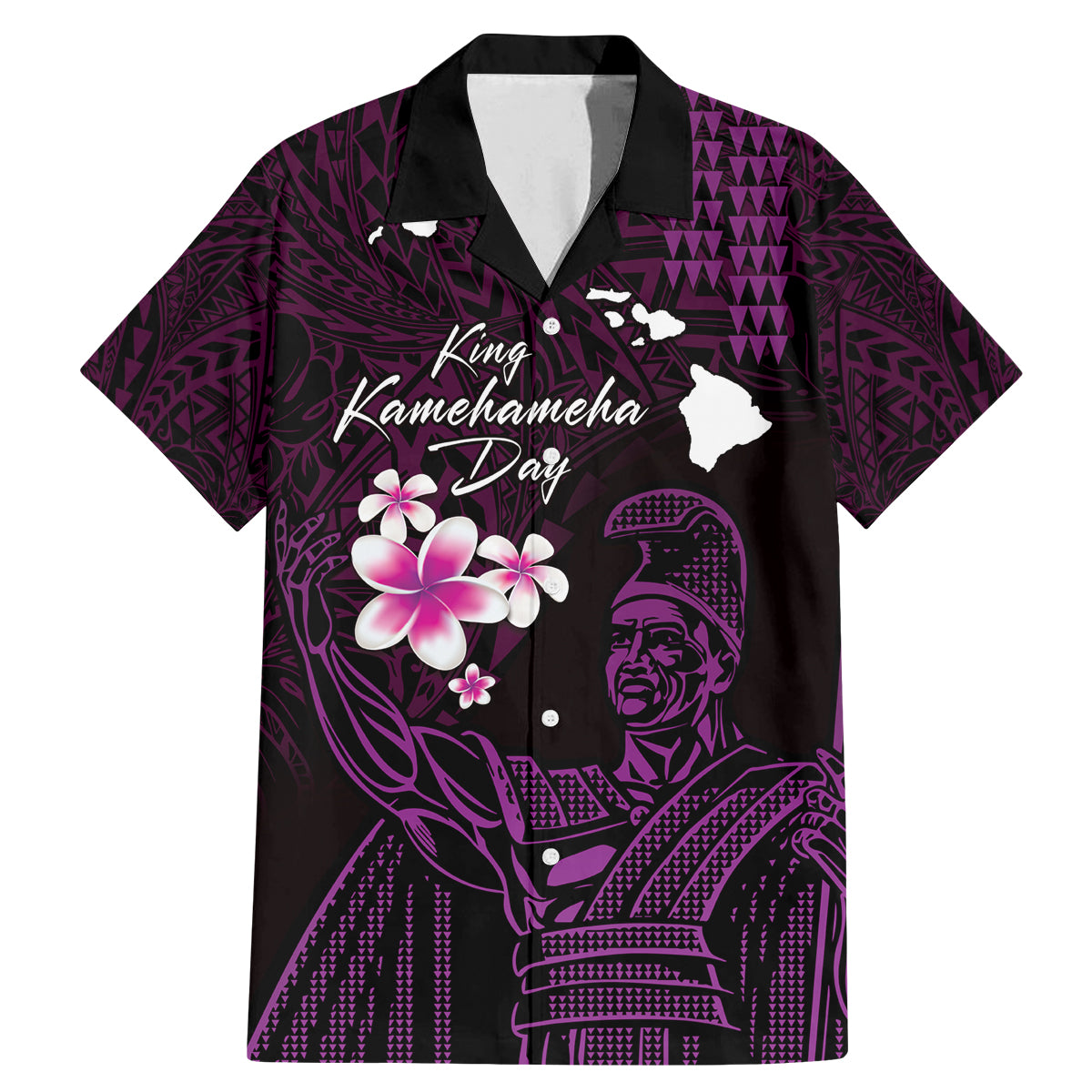 Personalised Hawaii King Kamehameha Day Family Matching Mermaid Dress and Hawaiian Shirt Plumeria With Kakau Pattern - Purple LT14 Dad's Shirt - Short Sleeve Purple - Polynesian Pride